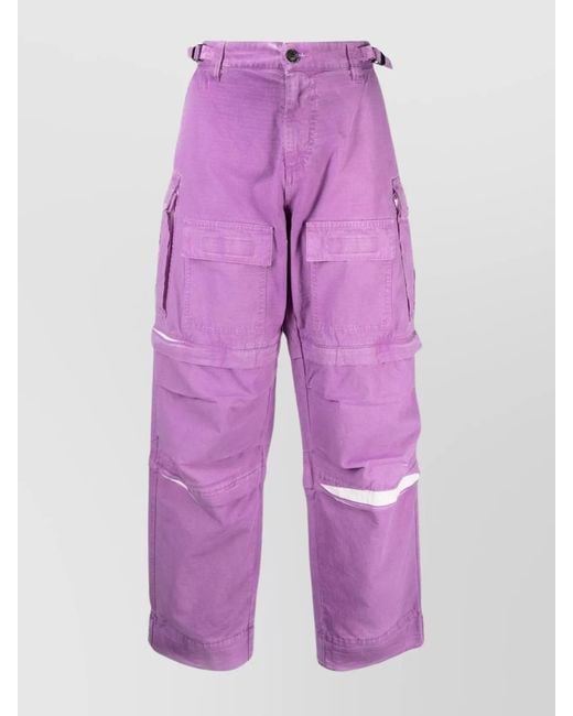 DARKPARK Purple Cotton Wide-Leg Cargo Trousers