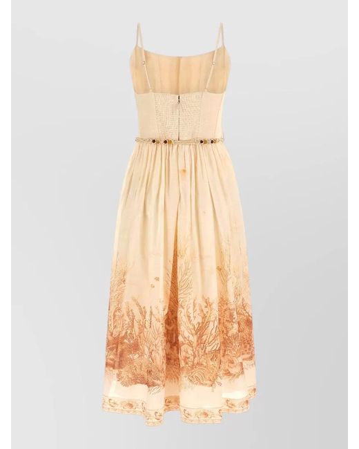 Zimmermann Natural Cotton Toile-Print Corset Midi Dress