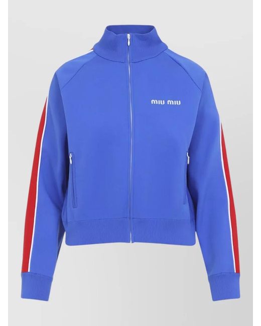 Miu Miu Blue Ribbed Zip Up Knitted Cardigan