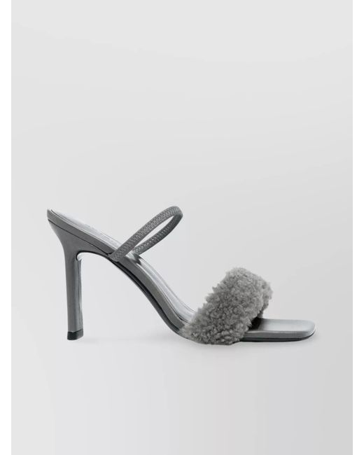 By Far Gray Leather Shearling Strap Open Toe Sandals