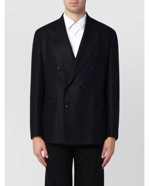 Tagliatore Blue Wool And Cashmere Double Breasted Jacket for men