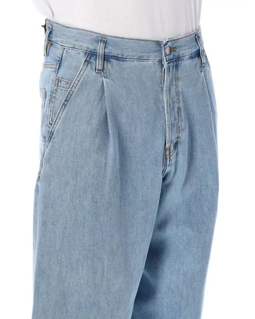 Dries Van Noten Blue Denim High-Rise Pleated Wide-Leg Trousers for men