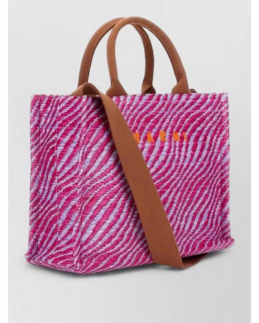 Marni Pink Small Tote Bag Wavy Print Shoulder Strap