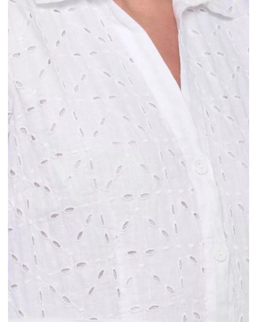 120% Lino White Linen Belted Cutout Shirt Midi Dress