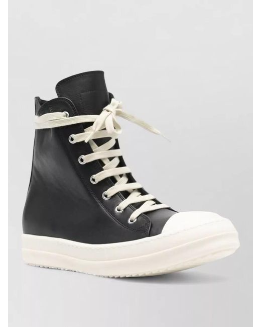 Rick Owens Black Leather High-Top Sneakers