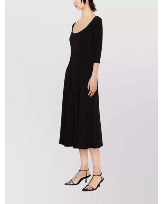 Norma Kamali Black Flared Scoop Neck Midi Dress