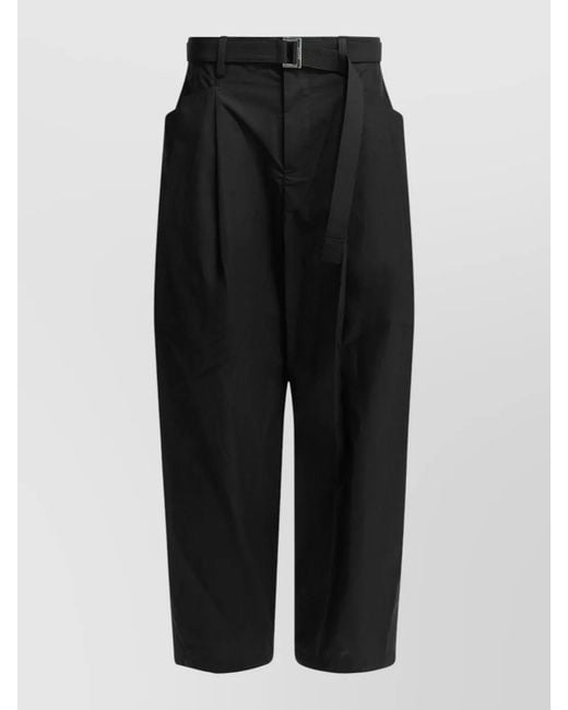 Sacai Black Typewriter Parachute Shorts Belted Pleated Pockets for men