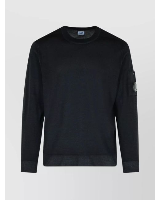 Company Men's Blue Wool Sweater With Round Neck And Arm Pocket