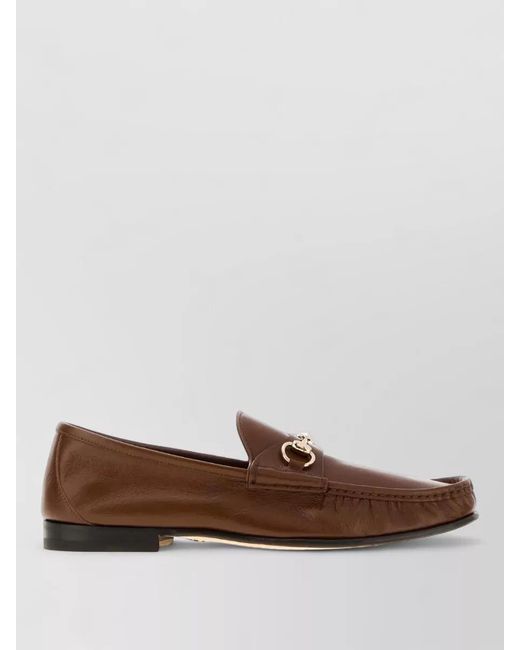 Gucci Brown Leather Lugano Loafers Round Toe Hardware for men