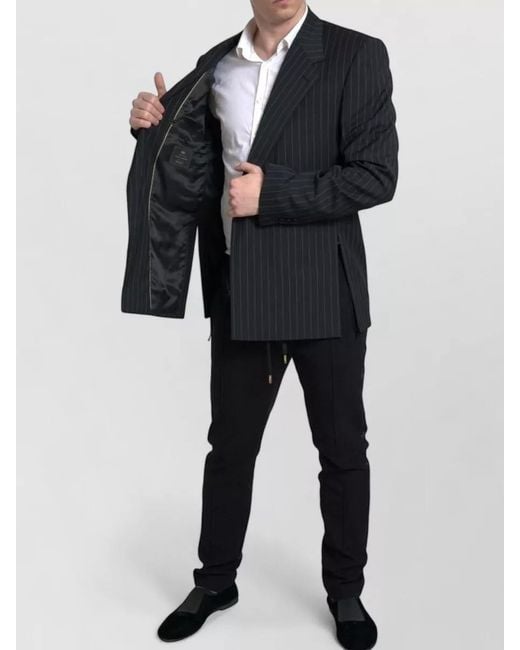 Dolce & Gabbana Blue Striped Slim-Fit Single-Breasted Blazer for men