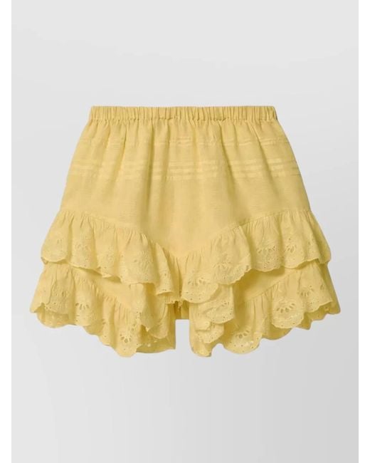 Isabel Marant Yellow Jocadia Shorts Eyelet Layered Ruffled Design