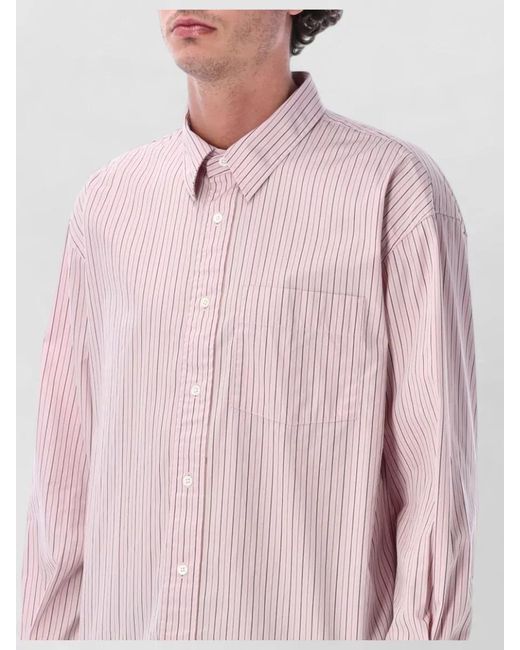 sunflower Pink Striped Shirt Chest Pocket Curved Hemline for men