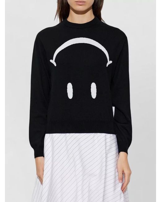 Moschino Blue Crew Neck Graphic Long Sleeve Top