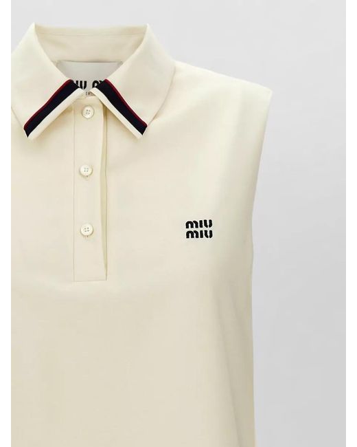 Miu Miu Natural Mohair Canvas Dress Sleeveless Striped Collar