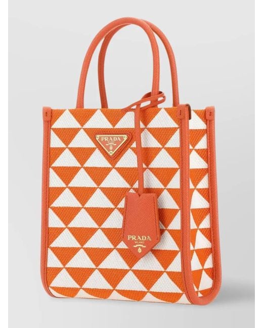 Prada Orange Symbole Micro Embroidered Fabric Tote Bag