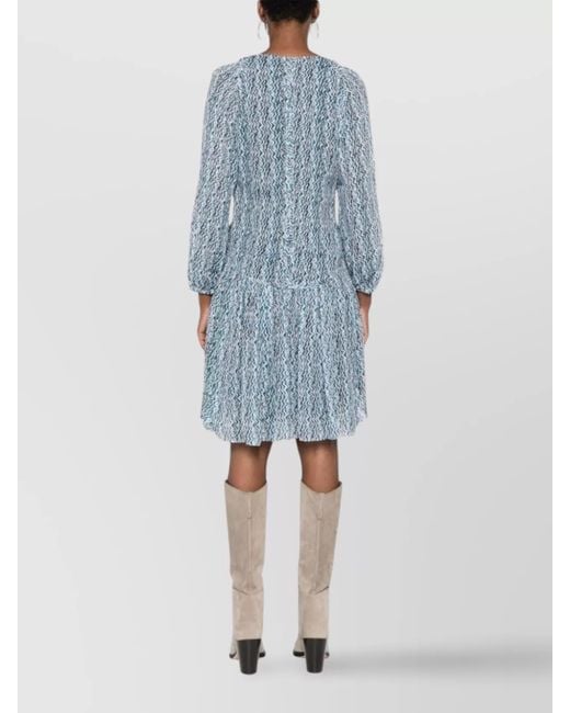 IRO Blue Short Graphic Print Dress With Pleated Skirt