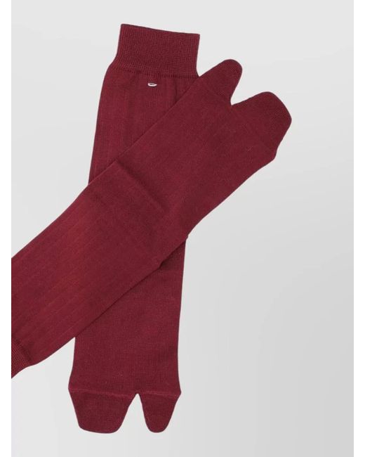 Maison Margiela Red Ankle Length Ribbed Socks Toe Separation