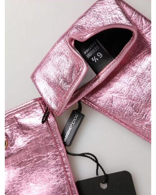 Dolce & Gabbana Pink Leather Wrist-Length Mittens
