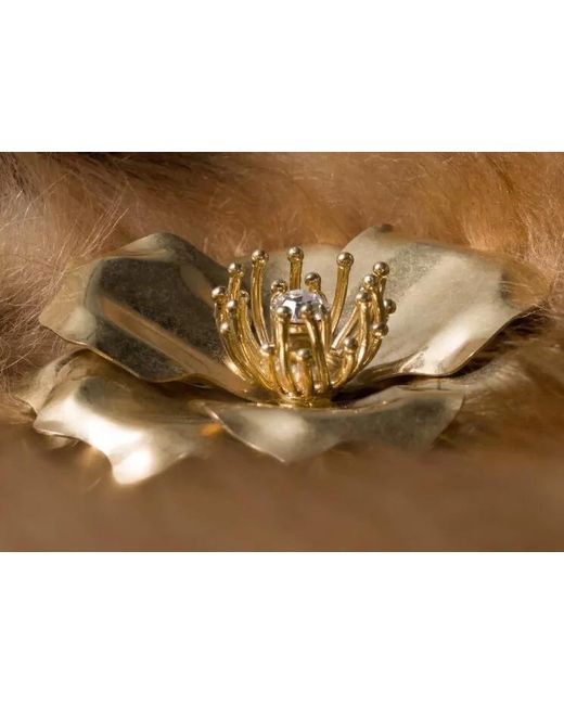 Miu Miu Metallic Metal Floral Brooch