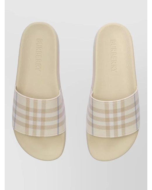 Burberry Natural Check Pattern Slides Open Toe Flat Sole