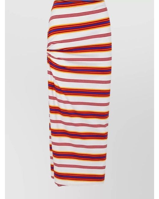 Rabanne Red Striped High-Rise Side-Slit Asymmetric Fitted Skirt