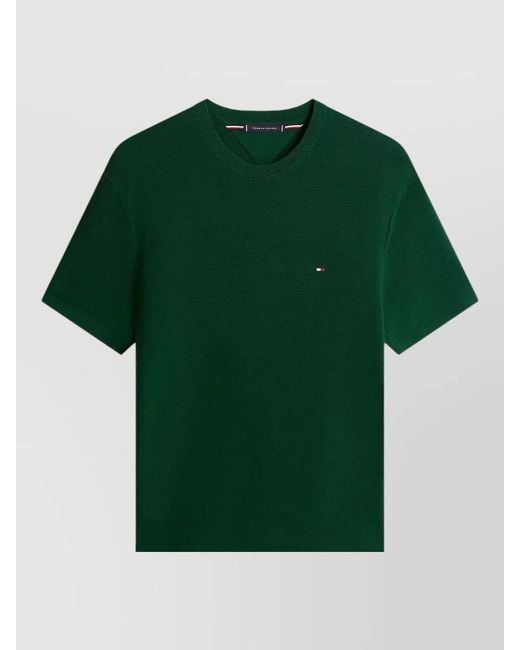 Tommy Hilfiger Green Structured Knit T-Shirt Ribbed Neckline for men