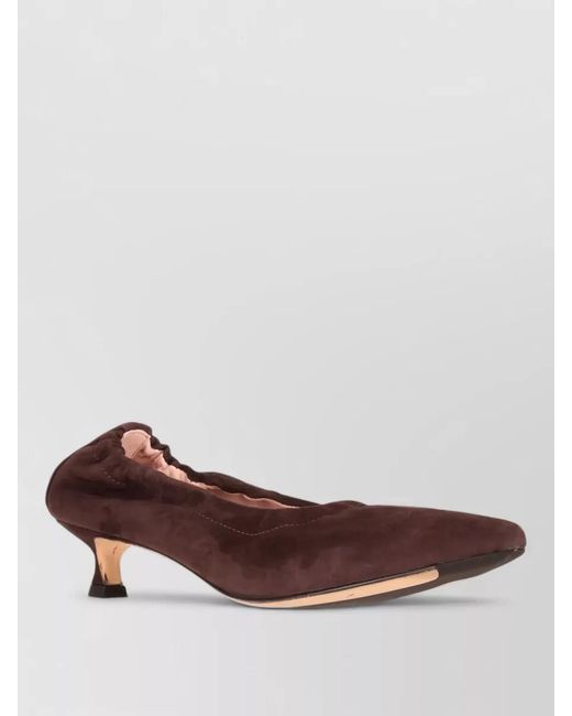 LA ROSE Brown Pumps Kitten Heel Pointed Toe Ruched Suede