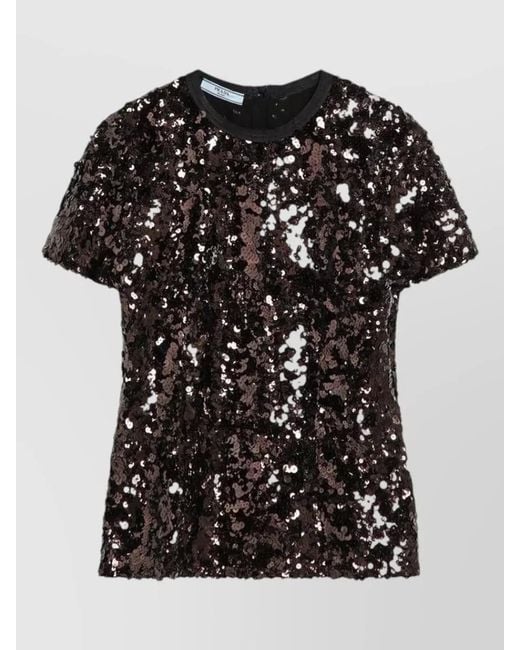 Prada Black Short Sleeve Top Back Tie Sequin
