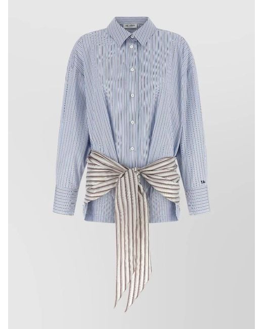 The Attico Blue Mini Dress Long Sleeves Striped Waist Tie