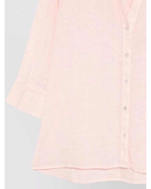 120% Lino Pink Linen Shirt Long Sleeve V Neck