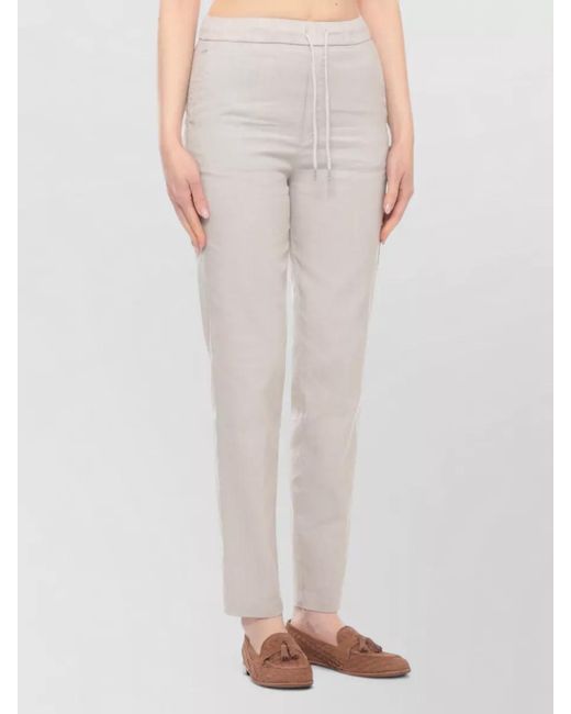 Panicale White Linen Blend Pants Drawstring Waist