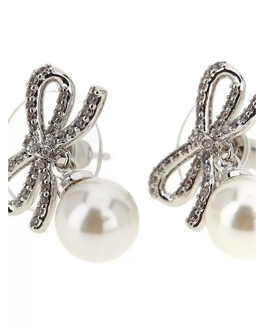 Self-Portrait Metallic Crystal-Embellished Bow Pearl Earrings