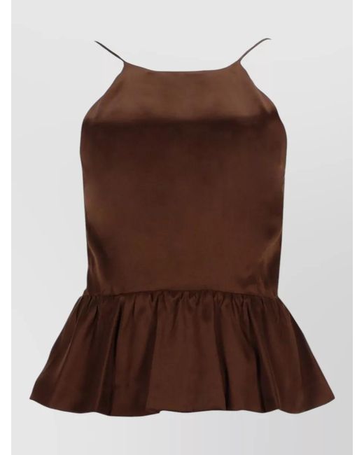 THE GARMENT Brown Catia Top Adjustable Straps Bow Peplum