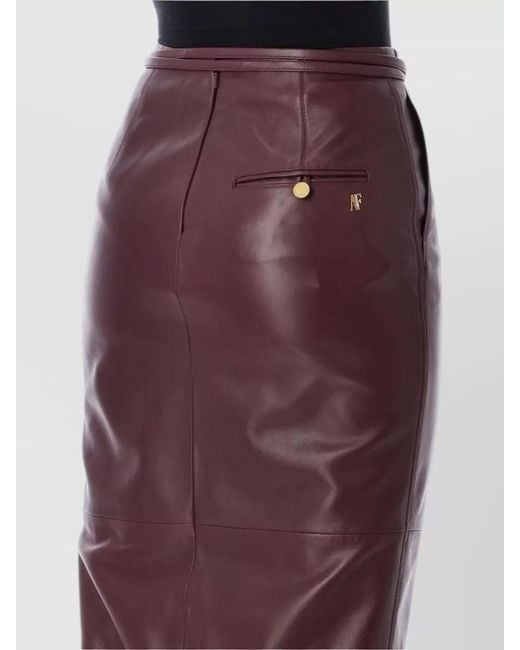 Alberta Ferretti Purple Leather Midi Skirt Straight Cut Pockets