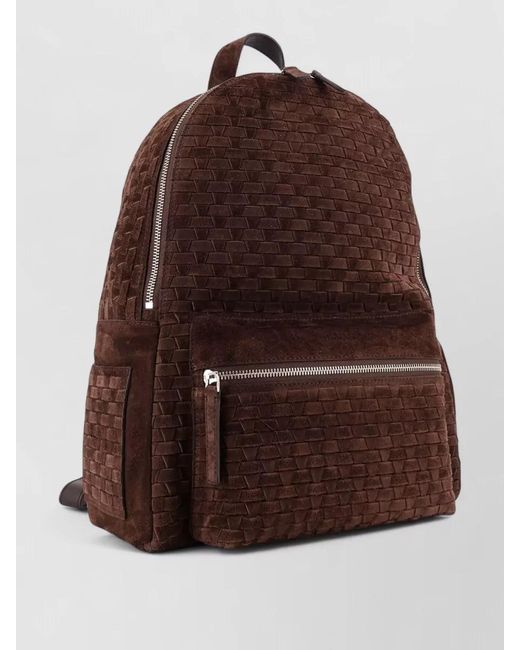 Orciani Brown Suede Backpack Featuring Woven Texture Design for men