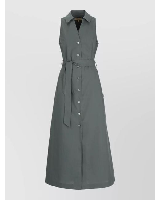 Woolrich Gray Cotton Midi Dress Belted Waist Sleeveless