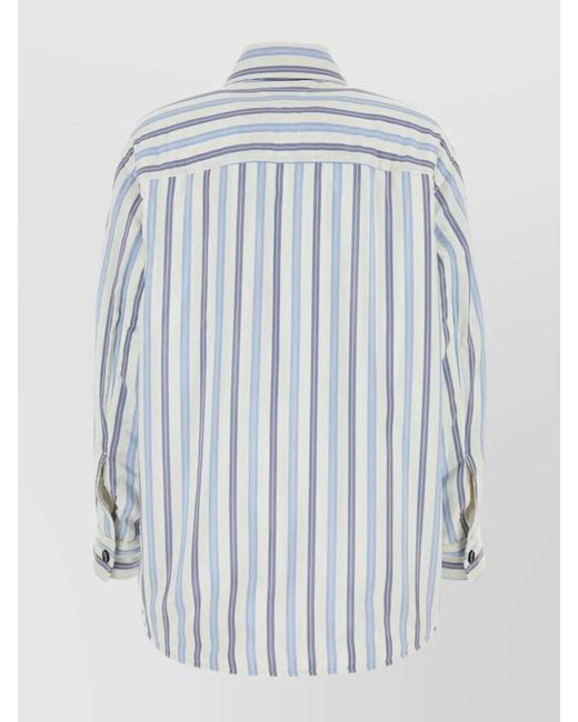 Bottega Veneta Blue Striped Embroidered Silk Oversized Padded Shirt for men