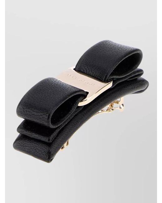 Ferragamo Black Leather Hair Clip