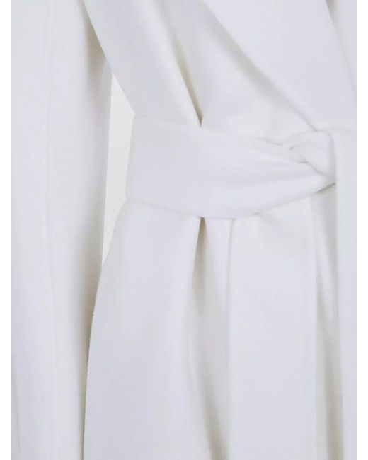 Max Mara White Mst Cles Belted Long Coat Lapel Collar
