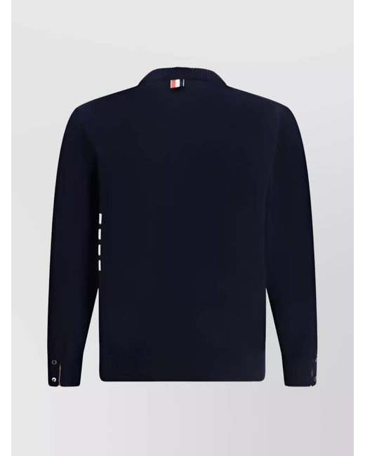 Thom Browne Blue Cotton Fine-Knit Ribbed Crew-Neck Sweater for men