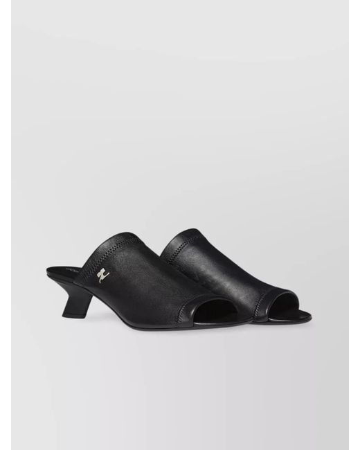 Courreges Black Leather Peep Toe Mules