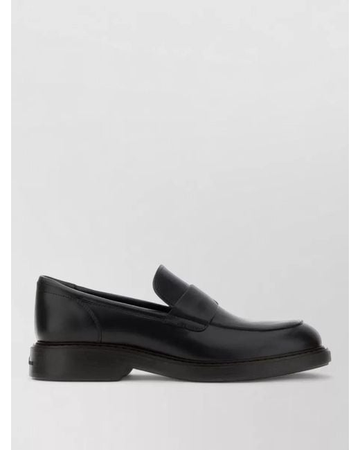 Hogan Black Leather H704 Loafers Rounded Toe Smooth Finish for men