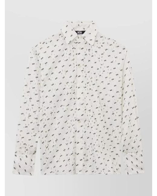 Gcds White Logo Cotton Shirt Floral Embroidery