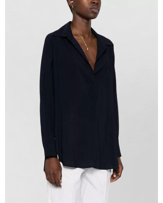 Alberto Biani Blue Georgette Blouse Relaxed Fit Curved Hem