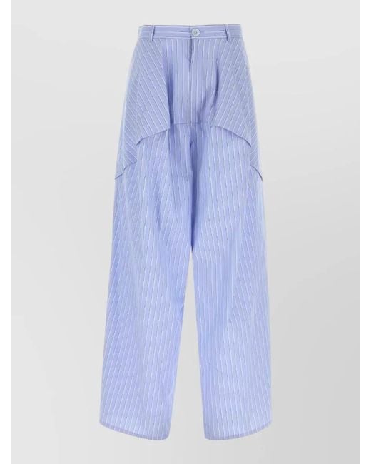 Loewe Blue Embroidered Cotton Wide Leg High Rise Pants