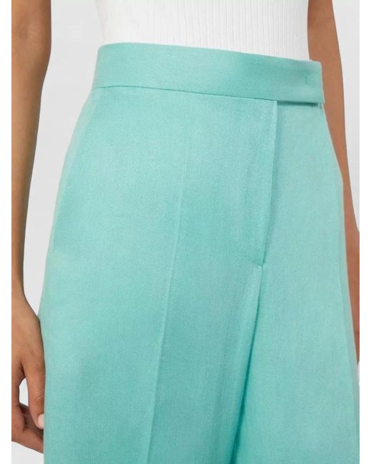 Max Mara Blue Wide Leg Linen Chevron Tailored Trousers