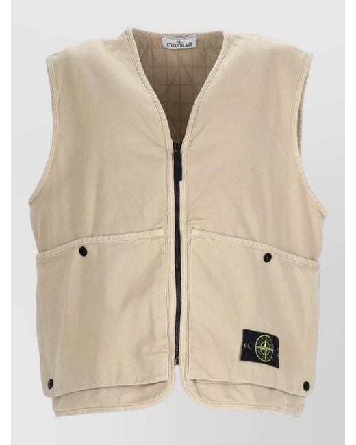 Stone Island Natural Sleeveless Jacket Patch Pockets Detail for men