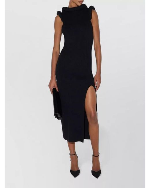 Elisabetta Franchi Black Silk Ribbed Midi Dress Sleeveless Backless