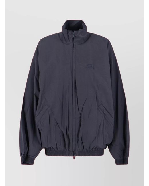 Balenciaga Blue Polyester Oversized High Collar Zip Bomber Jacket