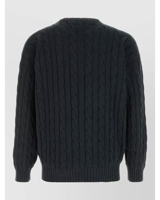 Prada Blue Cotton Sweater Cable Knit Ribbed Cuffs Hem for men